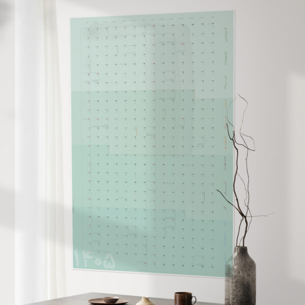 تقویم دیواری تک صفحه 1405 وایت بردی پلنر عرشدیس مدل سبزآبی